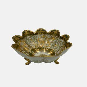 Antique IE & Co Gold Gilt Moriage Hand Painted Nut / Candy Footed Bowl Japan